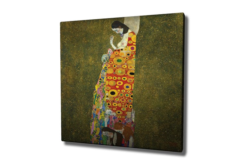 Canvas-taulu - Naishahmo värikkäässä mekossa, koristeltu ympyröillä ja kukilla, Punainen / Keltainen / Vihreä