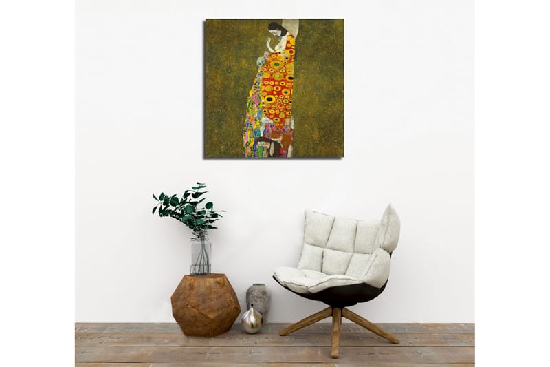 Canvas-taulu - Naishahmo värikkäässä mekossa, koristeltu ympyröillä ja kukilla - Punainen / Keltainen / Vihreä - Sisustustuotteet - Taulu & taide - Canvas-taulu