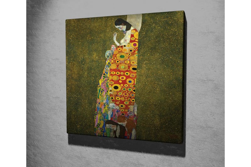 Canvas-taulu - Naishahmo värikkäässä mekossa, koristeltu ympyröillä ja kukilla - Punainen / Keltainen / Vihreä - Sisustustuotteet - Taulu & taide - Canvas-taulu