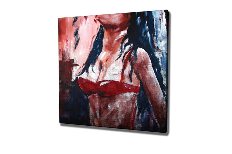 Canvas-taulu - Naishahmo punaisissa bikineissä tummilla hiuksilla, Punainen / Musta / Ihonväri