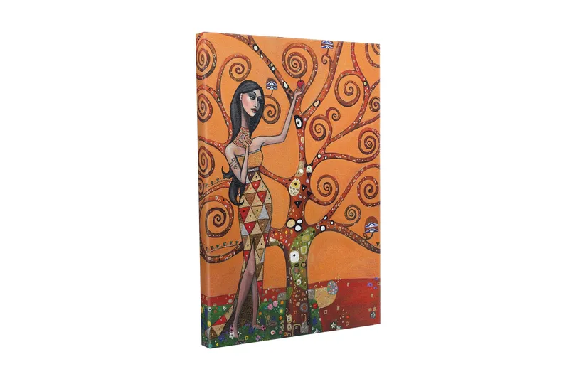 Canvas-taulu - Naishahmo pyörivien puunoksien ympäröimänä, Oranssi / Vihreä / Punainen