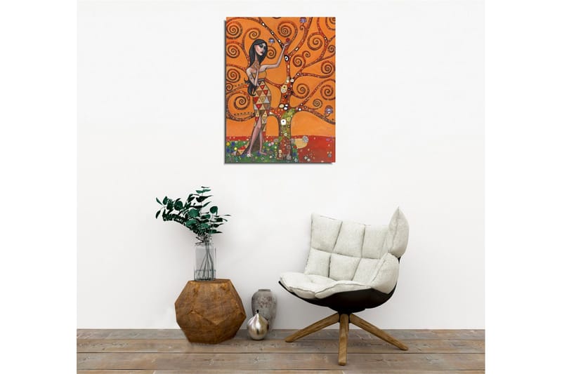 Canvas-taulu - Naishahmo pyörivien puunoksien ympäröimänä - Oranssi / Vihreä / Punainen - Sisustustuotteet - Taulu & taide - Canvas-taulu