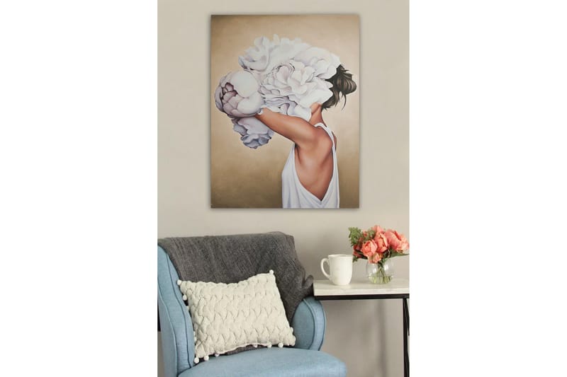 Canvas-taulu - Naissiluetti, jonka kasvoja peittävät suuret valkoiset kukat - Valkoinen / Beige / Vaaleanpunainen - Sisustustuotteet - Taulu & taide - Canvas-taulu