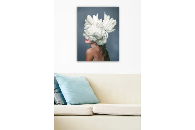 Canvas-taulu - Naissiluetti, jonka kasvot peittävät suuret valkoiset kukkaseppeleet - Valkoinen / Ihonväri / Punainen - Sisustustuotteet - Taulu & taide - Canvas-taulu
