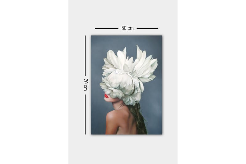 Canvas-taulu - Naissiluetti, jonka kasvot peittävät suuret valkoiset kukkaseppeleet - Valkoinen / Ihonväri / Punainen - Sisustustuotteet - Taulu & taide - Canvas-taulu