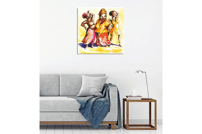 Canvas-taulu - Onnellisia naisia värikkäissä vaatteissa tanssimassa - Keltainen / Oranssi / Vaaleanpunainen - Sisustustuotteet - Taulu & taide - Canvas-taulu