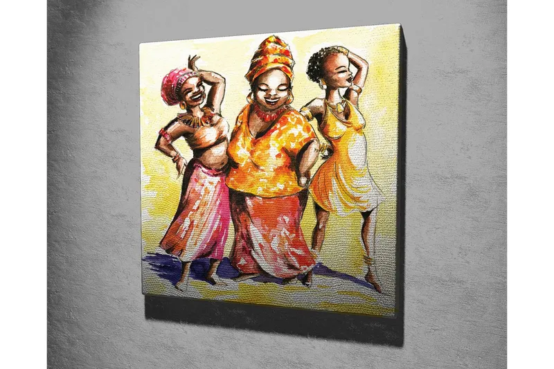 Canvas-taulu - Onnellisia naisia värikkäissä vaatteissa tanssimassa - Keltainen / Oranssi / Vaaleanpunainen - Sisustustuotteet - Taulu & taide - Canvas-taulu