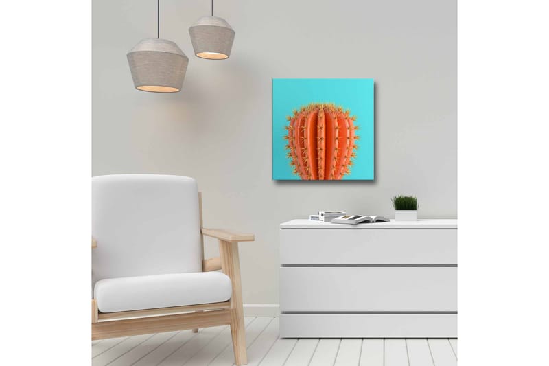 Canvas-taulu - Oranssi kaktus piikeillä turkoosia taustaa vasten - Oranssi / Turkoosi - Sisustustuotteet - Taulu & taide - Canvas-taulu