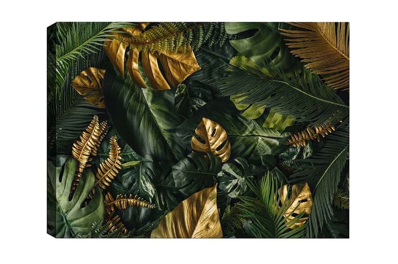 Canvas-taulu - Rehevä trooppisten lehtien kokoelma, Tummanvihreä / Kulta / Vaaleanvihreä