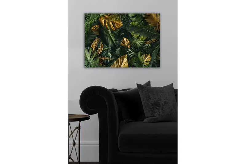 Canvas-taulu - Rehevä trooppisten lehtien kokoelma - Tummanvihreä / Kulta / Vaaleanvihreä - Sisustustuotteet - Taulu & taide - Canvas-taulu