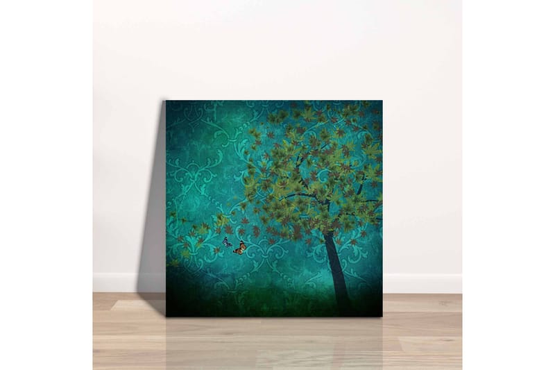 Canvas-taulu - Reheviä puita ja perhosia abstraktilla taustalla - Turkoosi / Vihreä / Ruskea - Sisustustuotteet - Taulu & taide - Canvas-taulu