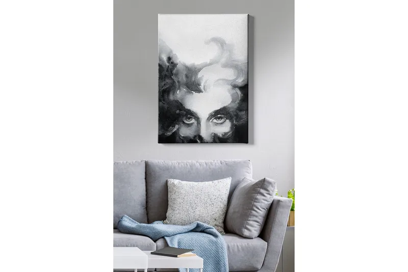 Canvas-taulu - Salaperäinen kasvot intensiivisillä silmillä utuisessa sommitelmassa - Musta / Harmaa / Valkoinen - Sisustustuotteet - Taulu & taide - Canvas-taulu