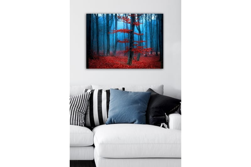 Canvas-taulu - Salaperäinen metsä punaisten puiden kanssa sumussa - Punainen / Sininen / Harmaa - Sisustustuotteet - Taulu & taide - Canvas-taulu