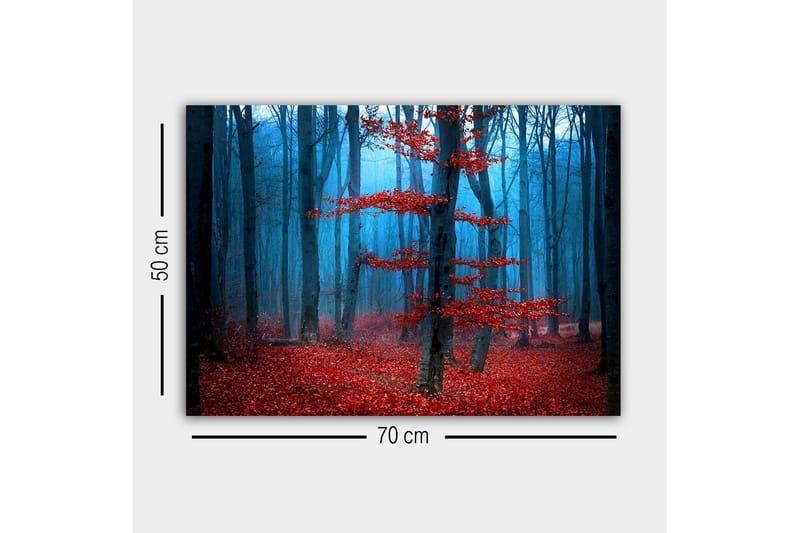 Canvas-taulu - Salaperäinen metsä punaisten puiden kanssa sumussa - Punainen / Sininen / Harmaa - Sisustustuotteet - Taulu & taide - Canvas-taulu