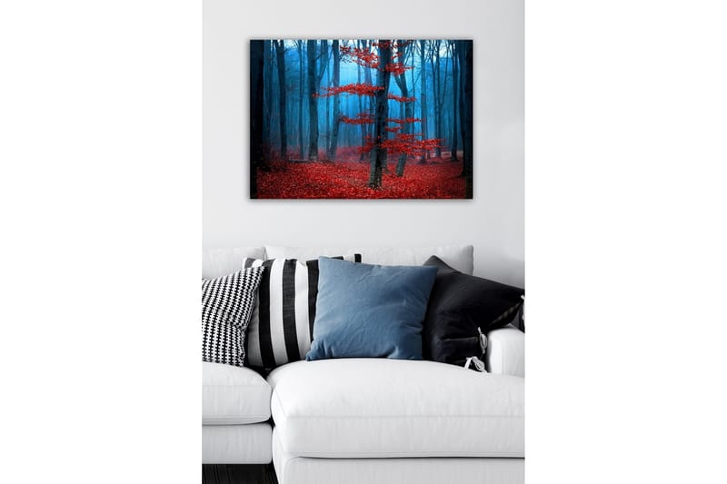 Canvas-taulu - Salaperäinen metsä punaisten puiden kanssa sumussa - Punainen / Sininen / Harmaa - Sisustustuotteet - Taulu & taide - Canvas-taulu