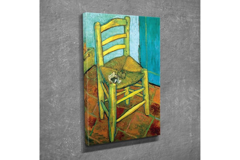 Canvas-taulu - Seisomatuoli olkiistuimella ja pienellä koristeella istuimessa - Keltainen / Vihreä / Oranssi - Sisustustuotteet - Taulu & taide - Canvas-taulu