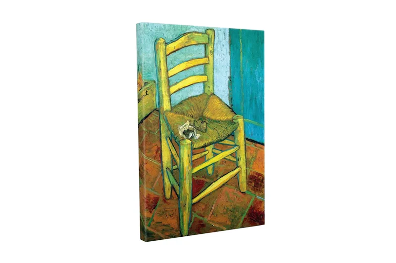 Canvas-taulu - Seisomatuoli olkiistuimella ja pienellä koristeella istuimessa, Keltainen / Vihreä / Oranssi