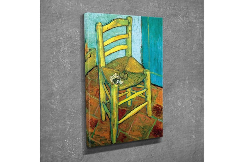 Canvas-taulu - Seisomatuoli olkiistuimella ja pienellä koristeella istuimessa - Keltainen / Vihreä / Oranssi - Sisustustuotteet - Taulu & taide - Canvas-taulu