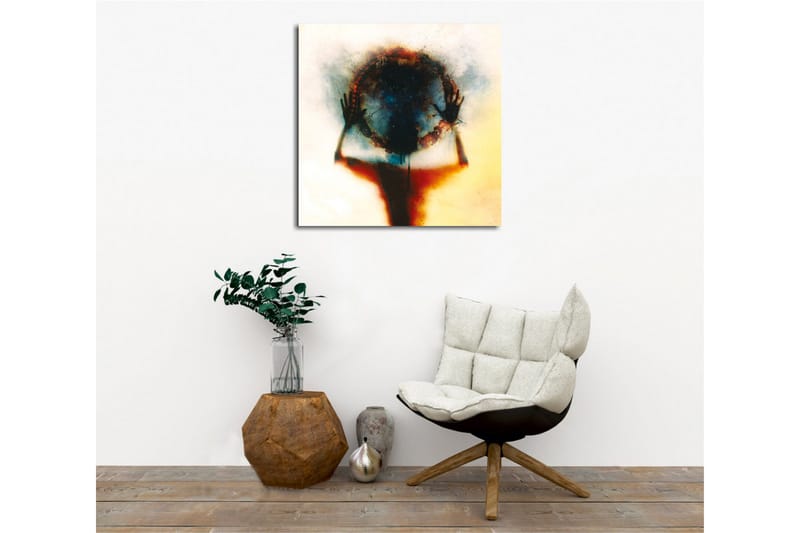 Canvas-taulu - Siluetti henkilöstä, joka pitelee väri- ja valoympyrää - Musta / Sininen / Punainen - Sisustustuotteet - Taulu & taide - Canvas-taulu