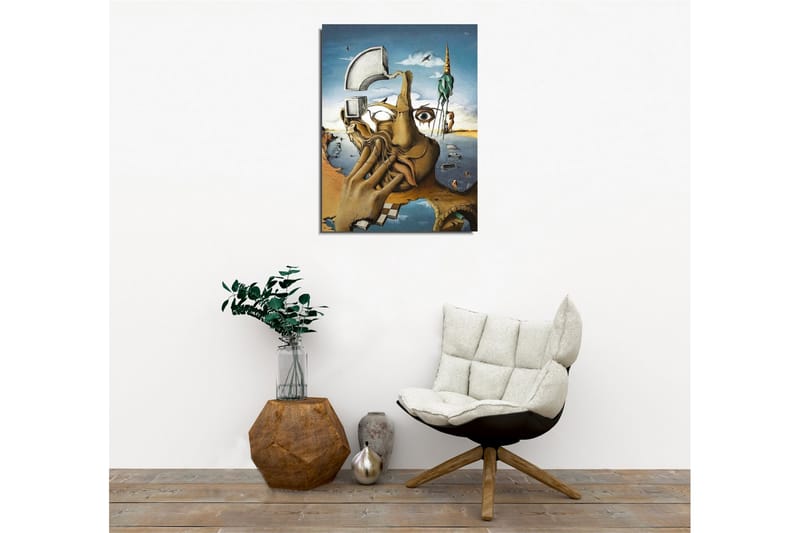 Canvas-taulu - Surrealistinen sommitelma, jossa käsi peittää kasvot ja kuva unelmamaailmasta - Beige / Sininen / Vihreä - Sisustustuotteet - Taulu & taide - Canvas-taulu