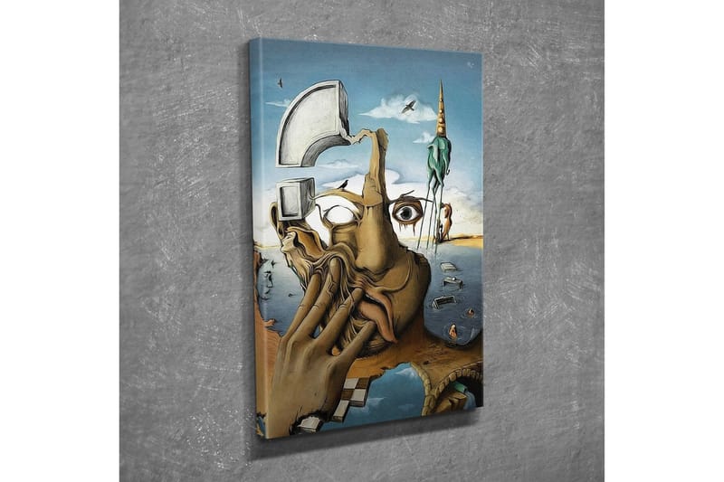 Canvas-taulu - Surrealistinen sommitelma, jossa käsi peittää kasvot ja kuva unelmamaailmasta - Beige / Sininen / Vihreä - Sisustustuotteet - Taulu & taide - Canvas-taulu