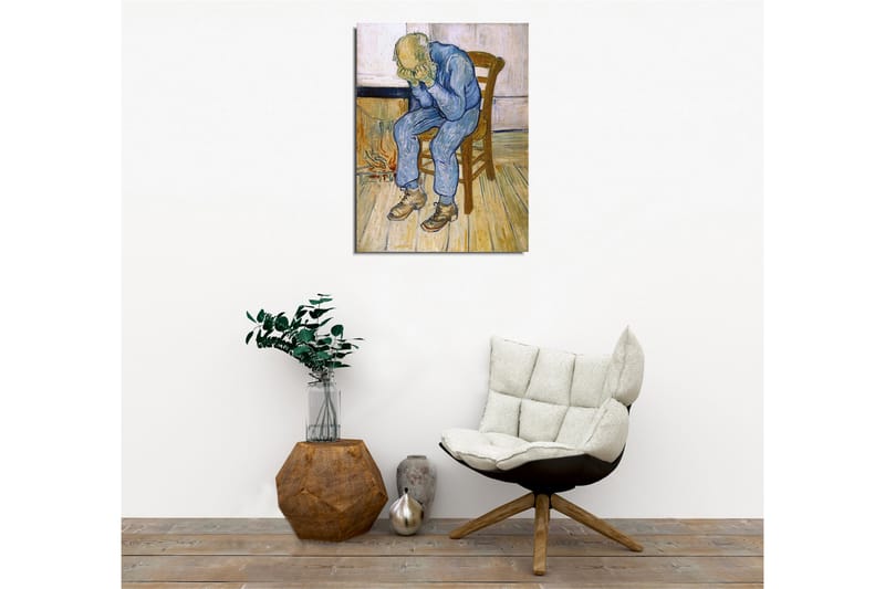Canvas-taulu - Surullinen mies istuu tuolilla pää käsien välissä - Sininen / Beige / Ruskea - Sisustustuotteet - Taulu & taide - Canvas-taulu