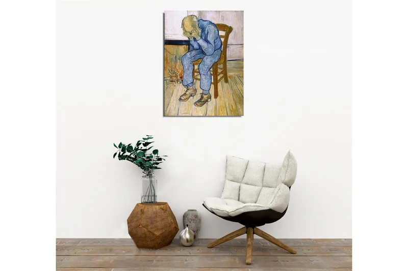 Canvas-taulu - Surullinen mies istuu tuolilla pää käsien välissä - Sininen / Beige / Ruskea - Sisustustuotteet - Taulu & taide - Canvas-taulu