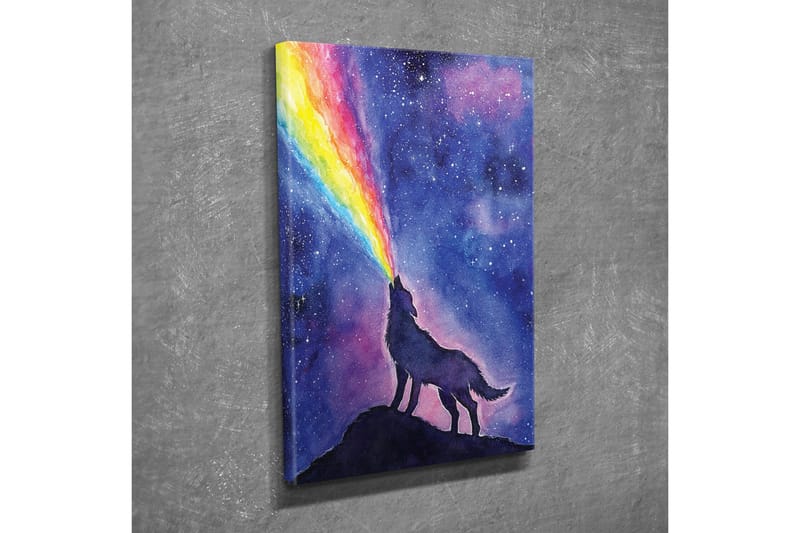 Canvas-taulu - Susi ulvoo värikästä sateenkaarta vasten yötaivaalla - Tummansininen / Violetti / Sateenkaaren värit - Sisustustuotteet - Taulu & taide - Canvas-taulu