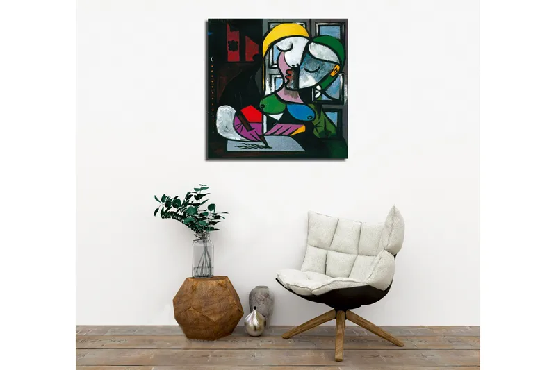 Canvas-taulu - Suuteleva pari abstraktissa tyylissä - Vihreä / Keltainen / Violetti - Sisustustuotteet - Taulu & taide - Canvas-taulu