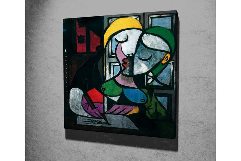 Canvas-taulu - Suuteleva pari abstraktissa tyylissä - Vihreä / Keltainen / Violetti - Sisustustuotteet - Taulu & taide - Canvas-taulu