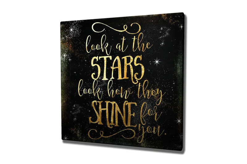 Canvas-taulu - Tähtitaivas inspiroivalla tekstillä, Kulta / Musta