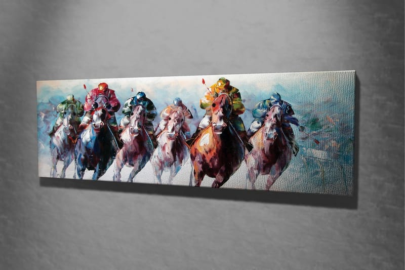 Canvas-taulu - Täydessä laukassa olevat hevoset ja värikkäissä vaatteissa olevat ratsastajat - Punainen / Vihreä / Sininen - Sisustustuotteet - Taulu & taide - Canvas-taulu