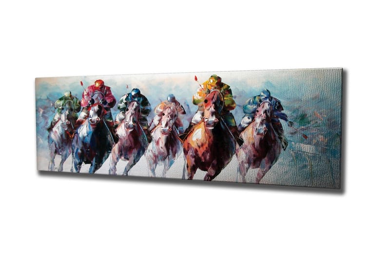 Canvas-taulu - Täydessä laukassa olevat hevoset ja värikkäissä vaatteissa olevat ratsastajat - Punainen / Vihreä / Sininen - Sisustustuotteet - Taulu & taide - Canvas-taulu