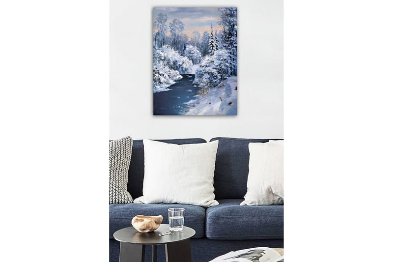 Canvas-taulu - Talvimaisema lumipeitteisillä puilla ja jäätyneellä joella - Valkoinen / Sininen / Harmaa - Sisustustuotteet - Taulu & taide - Canvas-taulu