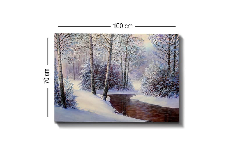 Canvas-taulu - Talvimaisema lumipeitteisillä puilla ja hiljaisella purolla - Valkoinen / Sininen / Ruskea - Sisustustuotteet - Taulu & taide - Canvas-taulu