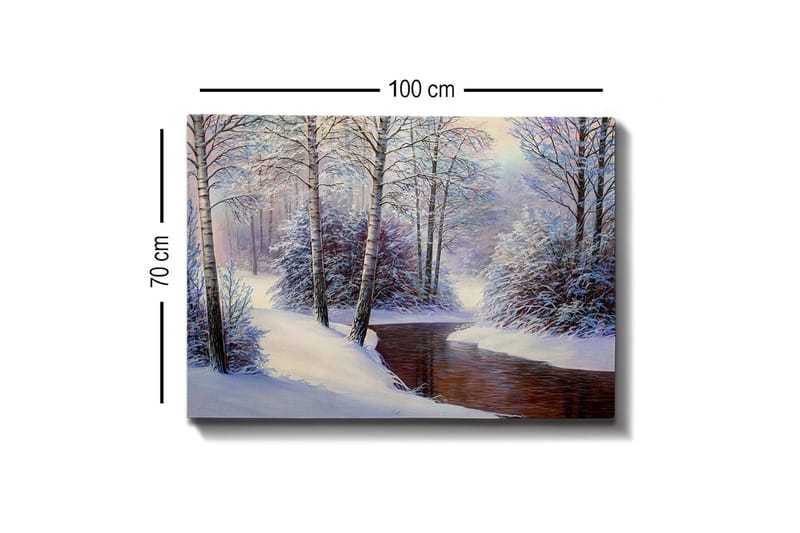 Canvas-taulu - Talvimaisema lumipeitteisillä puilla ja hiljaisella purolla - Valkoinen / Sininen / Ruskea - Sisustustuotteet - Taulu & taide - Canvas-taulu