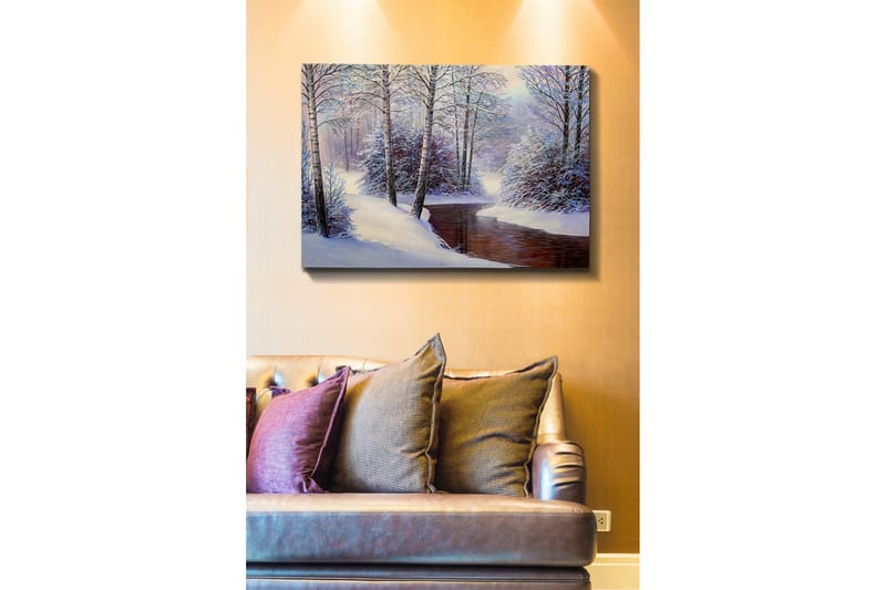 Canvas-taulu - Talvimaisema lumipeitteisillä puilla ja hiljaisella purolla - Valkoinen / Sininen / Ruskea - Sisustustuotteet - Taulu & taide - Canvas-taulu