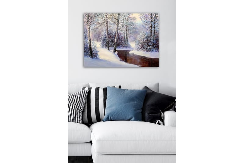 Canvas-taulu - Talvimaisema lumipeitteisillä puilla ja hiljaisella purolla - Valkoinen / Sininen / Ruskea - Sisustustuotteet - Taulu & taide - Canvas-taulu