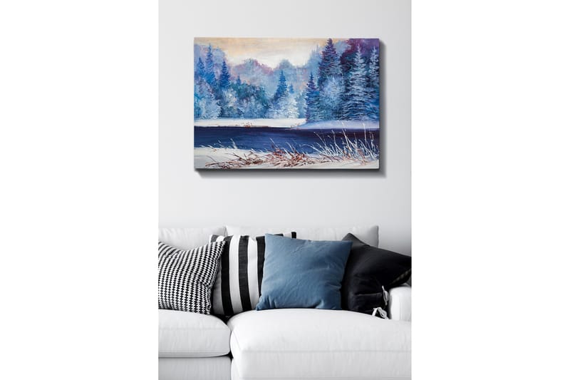 Canvas-taulu - Talvimaisema lumipeitteisillä puilla ja jäätyneellä järvellä - Sininen / Valkoinen / Violetti - Sisustustuotteet - Taulu & taide - Canvas-taulu
