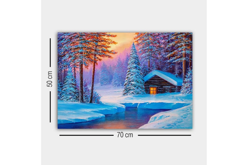 Canvas-taulu - Talvimaisema mökillä lumisten puiden ympäröimänä - Sininen / Valkoinen / Violetti - Sisustustuotteet - Taulu & taide - Canvas-taulu