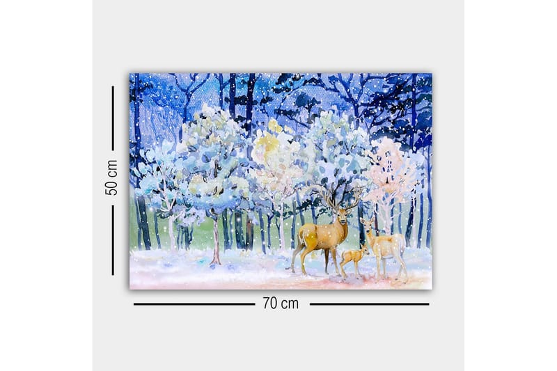 Canvas-taulu - Talvimaisema peurojen ja lumipeitteisten puiden kanssa - Sininen / Valkoinen / Beige - Sisustustuotteet - Taulu & taide - Canvas-taulu