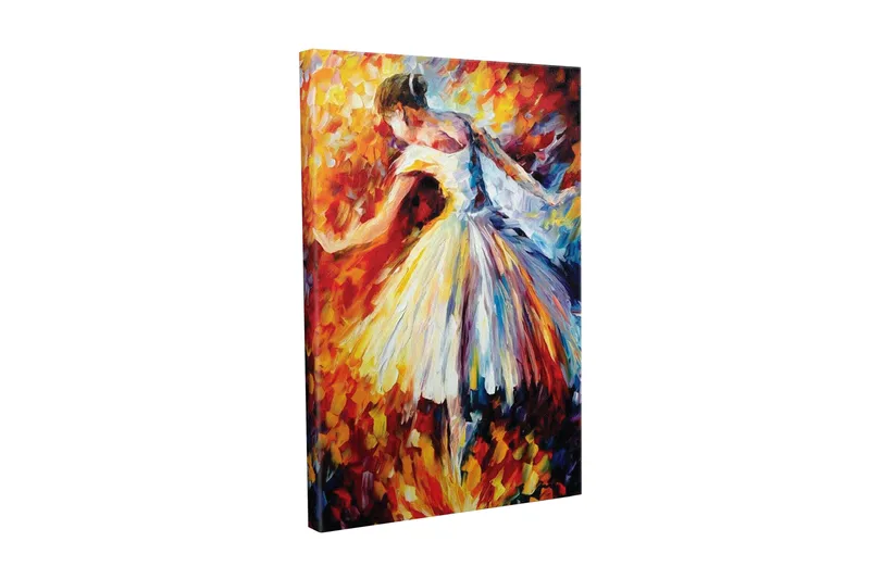 Canvas-taulu - Tanssiva balettitanssija värikkäässä ympäristössä, Punainen / Keltainen / Valkoinen
