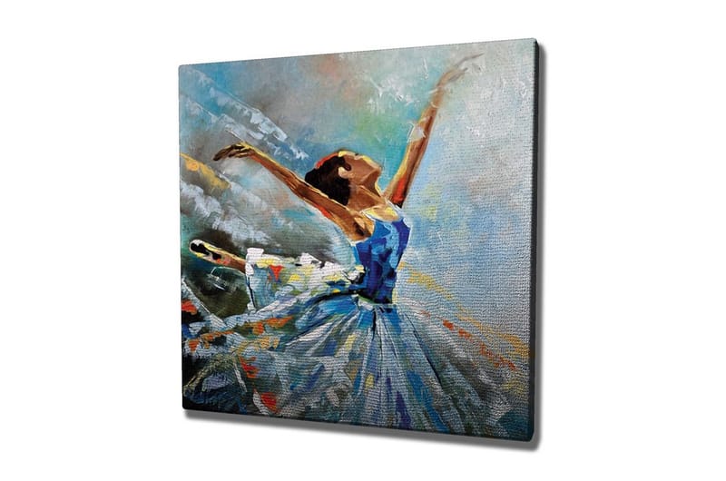 Canvas-taulu - Tanssiva ballerina sinisessä mekossa, Sininen / Valkoinen / Oranssi
