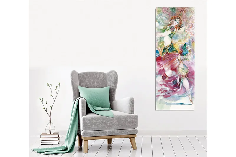 Canvas-taulu - Tanssiva nainen värikkäässä, yksityiskohtaisilla kuvioilla koristellussa asussa - Vaaleanpunainen / Turkoosi / Vihreä - Sisustustuotteet - Taulu & taide - Canvas-taulu