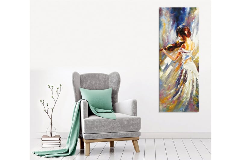 Canvas-taulu - Tanssiva nainen viulun kanssa - Valkoinen / Beige / Sininen - Sisustustuotteet - Taulu & taide - Canvas-taulu