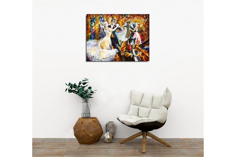 Canvas-taulu - Tanssivat kissat tyylikkäissä vaatteissa juhlallisessa tanssiaisessa - Kulta / Valkoinen / Musta - Sisustustuotteet - Taulu & taide - Canvas-taulu