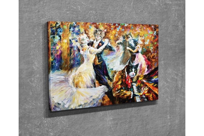 Canvas-taulu - Tanssivat kissat tyylikkäissä vaatteissa juhlallisessa tanssiaisessa - Kulta / Valkoinen / Musta - Sisustustuotteet - Taulu & taide - Canvas-taulu