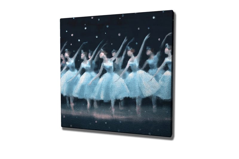 Canvas-taulu - Tanssivia ballerinatyttöjä vaaleansinisissä mekoissa, Vaaleansininen / Musta / Valkoinen
