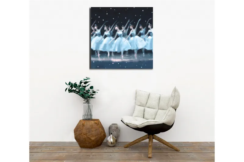 Canvas-taulu - Tanssivia ballerinatyttöjä vaaleansinisissä mekoissa - Vaaleansininen / Musta / Valkoinen - Sisustustuotteet - Taulu & taide - Canvas-taulu