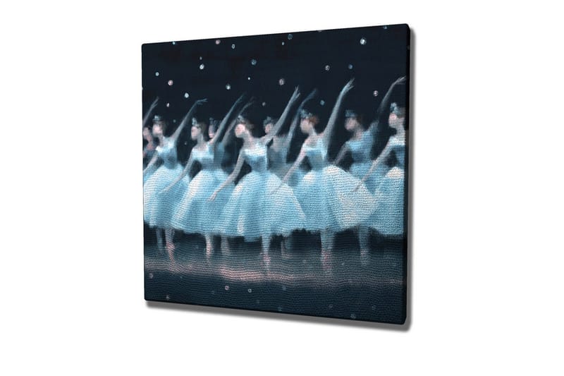 Canvas-taulu - Tanssivia ballerinatyttöjä vaaleansinisissä mekoissa, Vaaleansininen / Musta / Valkoinen
